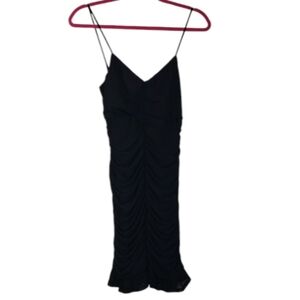 Lovesome Black Spaghetti Strap V Neck Ruched Mini Dress Size L